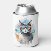 Coole Wasserfarbe Sommer Tuxedo Katze Dosenkühler (Kanne Vorderseite)