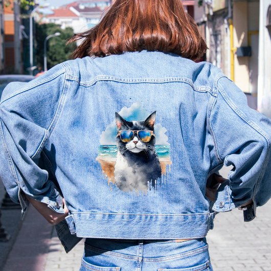Coole Wasserfarbe Sommerkatze Jeansjacke