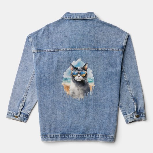 Coole Wasserfarbe Sommerkatze Jeansjacke (Rückseite)