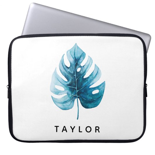 Coole Wasserfarbe Tropisches Monsterer Leaf Laptopschutzhülle (Vorderseite)