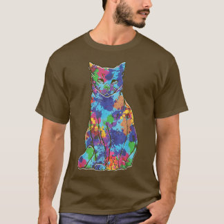 Coole Wasserfarbenkatze Gedeckte Farben Kunst Küch T-Shirt
