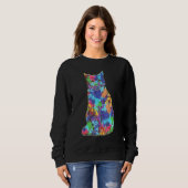 Coole Wasserfarbenkatze Stilvoll farbenfroh Sweatshirt (Vorne ganz)