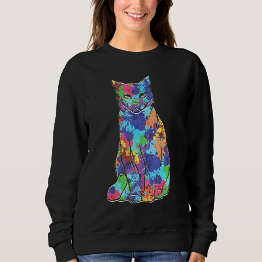 Coole Wasserfarbenkatze Stilvoll farbenfroh Sweatshirt (Vorderseite)