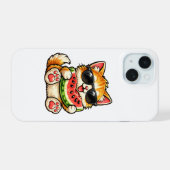 Coole Wassermelonen-Katze iPhone 15 Hülle (Rückseite (Horizontal))