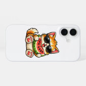 Coole Wassermelonen-Katze iPhone 16 Hülle (Rückseite (Horizontal))