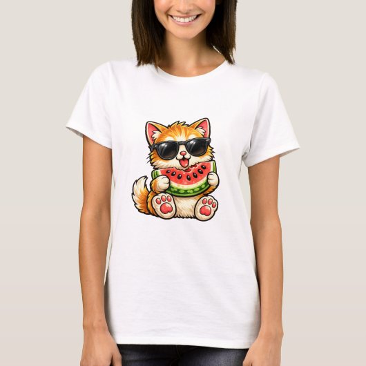 Coole Wassermelonen-Katze T-Shirt (Vorderseite)