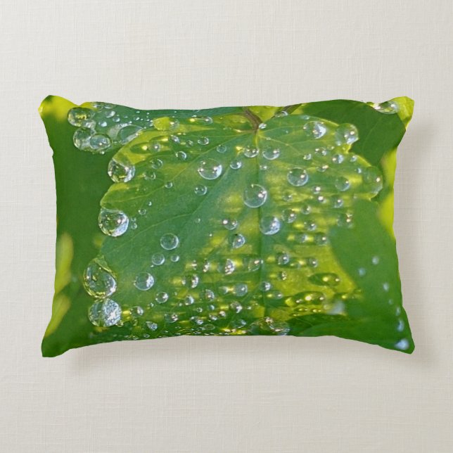 Coole Wassertropfen auf grünem Grund Dekokissen (Vorderseite)