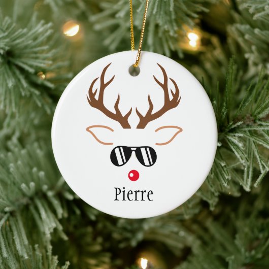 Coole Weihnachtsbrille Rentier Rote Nase Keramik Ornament (Baum)