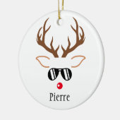 Coole Weihnachtsbrille Rentier Rote Nase Keramik Ornament (Links)