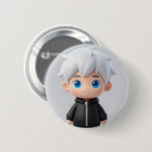 Coole weiße Haare Chibi Junge Blaue Augen Streetwe Button (Vorne & Hinten)