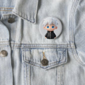 Coole weiße Haare Chibi Junge Blaue Augen Streetwe Button (Beispiel)