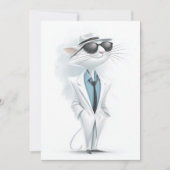 Coole Weiße Katze Geburtstagsfeier Einladung (Vorderseite)
