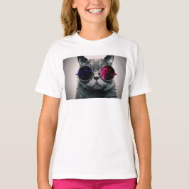 Coole Weltraumkatze mit Teleskop-Brille Milchstraß T-Shirt