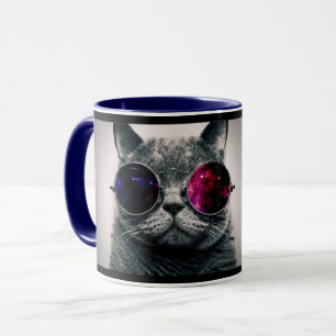 Coole Weltraumkatze mit Teleskopbrille Milchstraße Tasse