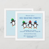 Coole Winter-Pinguin-Eis-Skaten Party Einladung (Vorne/Hinten)