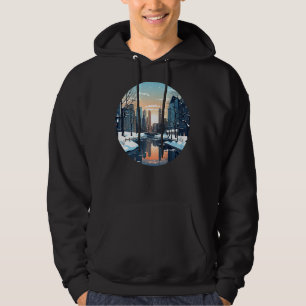 Coole winterliche Stadt mit See in der Wintersaiso Hoodie