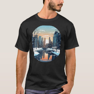 Coole winterliche Stadt mit See in der Wintersaiso T-Shirt