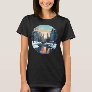 Coole winterliche Stadt mit See in der Wintersaiso T-Shirt