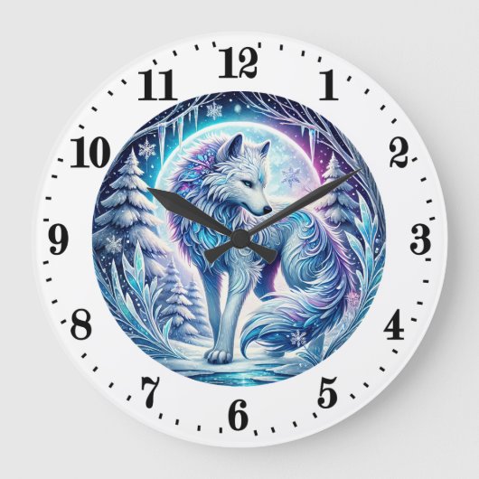Coole Wolfsfresser im Winter Große Wanduhr (Vorderseite)