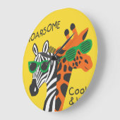 Coole Zebra Giraffe Cartoon Illustration Große Wanduhr (Winkel)