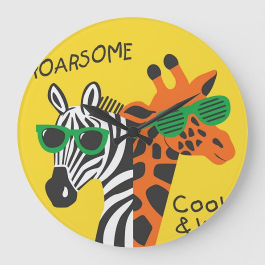 Coole Zebra Giraffe Cartoon Illustration Große Wanduhr (Vorderseite)