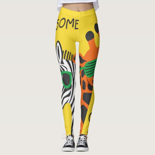 Coole Zebra Giraffe Cartoon Illustration Leggings (Vorderseite)