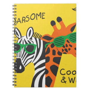 Coole Zebra Giraffe Cartoon Illustration Notizblock
