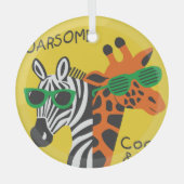 Coole Zebra Giraffe Cartoon Illustration Ornament Aus Glas (Vorderseite)
