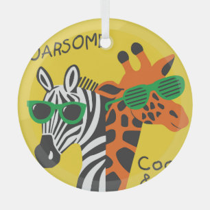 Coole Zebra Giraffe Cartoon Illustration Ornament Aus Glas