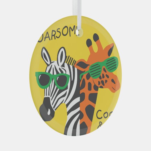 Coole Zebra Giraffe Cartoon Illustration Ornament Aus Glas (Vorderseite Rechts)