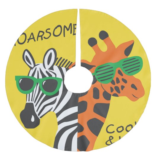 Coole Zebra Giraffe Cartoon Illustration Polyester Weihnachtsbaumdecke (Vorderseite)