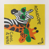 Coole Zebra Giraffe Cartoon Illustration Puzzle (Horizontal)