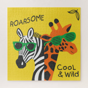 Coole Zebra Giraffe Cartoon Illustration Puzzle