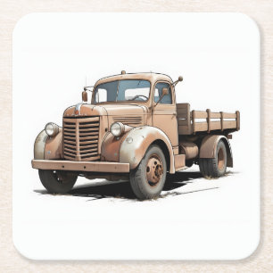 Coole Zeichnung eines alten braunen Flatbed/Pickup Rechteckiger Pappuntersetzer