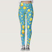 Coole Zitrusfrüchte auf türkisfarbenem Wasserfarbm Leggings (Vorderseite)