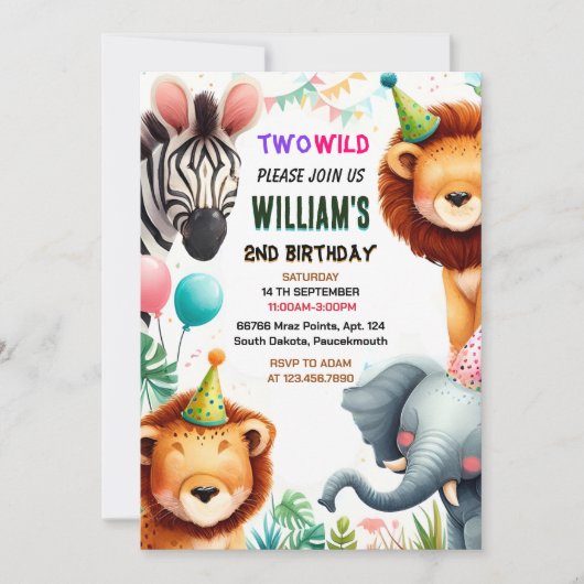 coole Zoo zebra Safari in zwei Wildnis 2. Geburtst Einladung (Vorderseite)