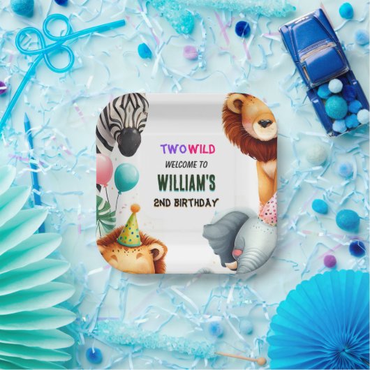 coole Zoo zebra Safari in zwei Wildnis 2. Geburtst Pappteller (Party)