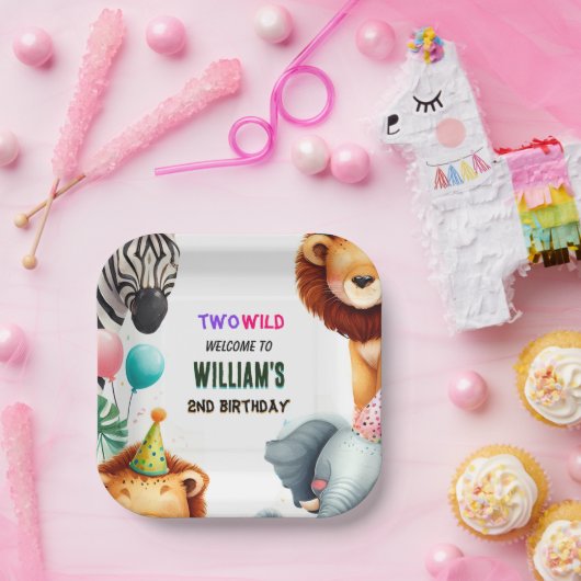 coole Zoo zebra Safari in zwei Wildnis 2. Geburtst Pappteller (Party)