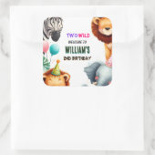 coole Zoo zebra Safari in zwei Wildnis 2. Geburtst Quadratischer Aufkleber (Tasche)