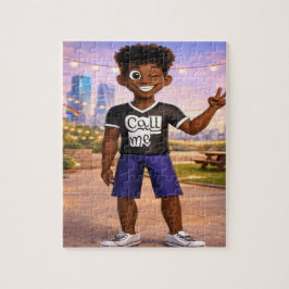 Cooler 3D-Cartoon-Junge macht ein Friedenszeichen Puzzle