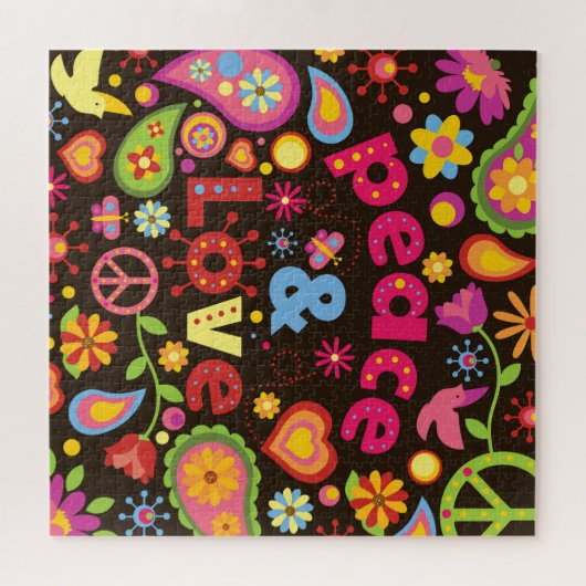 Cooler 60er Style Peace & Liebe Puzzle (Horizontal)