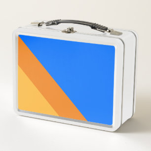 Cooler 70er Bright Blue Orange Gelb Slant Streifen Metall Brotdose