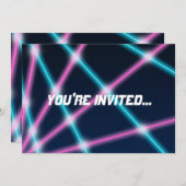 Cooler 80er Laser Light Show Background Retro Neon Einladung (Vorne/Hinten)