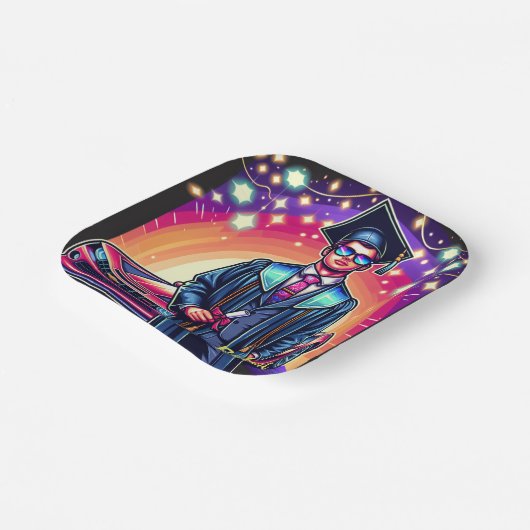 Cooler Abschluss Typ mit nettem Fahrzeug Pappteller (Gewinkelt)