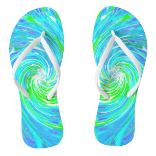 Cooler Abstrakter Retro-Aqua und Kalkgrüner Swirl Badesandalen