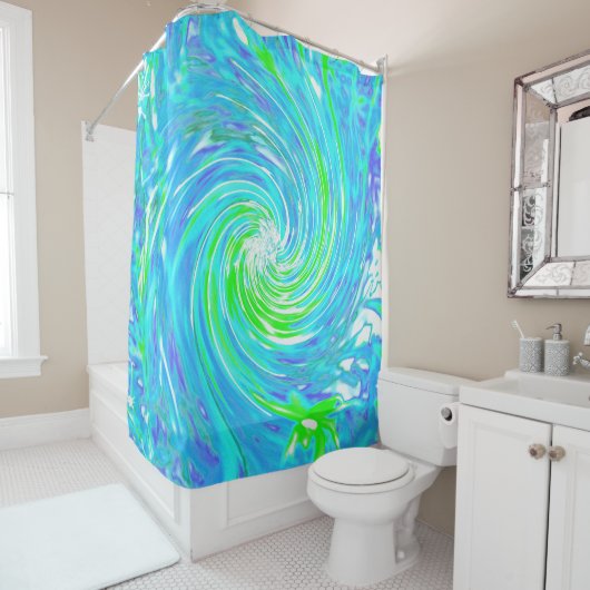 Cooler Abstrakter Retro-Aqua und Kalkgrüner Swirl Duschvorhang (Beispiel)
