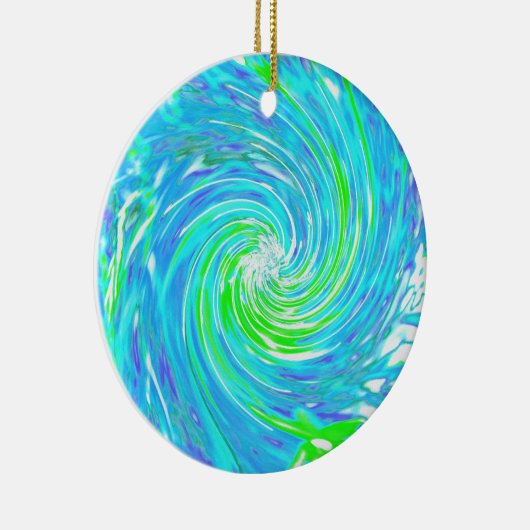 Cooler Abstrakter Retro-Aqua und Kalkgrüner Swirl Keramik Ornament (Rechts)