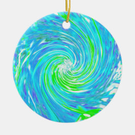 Cooler Abstrakter Retro-Aqua und Kalkgrüner Swirl Keramik Ornament