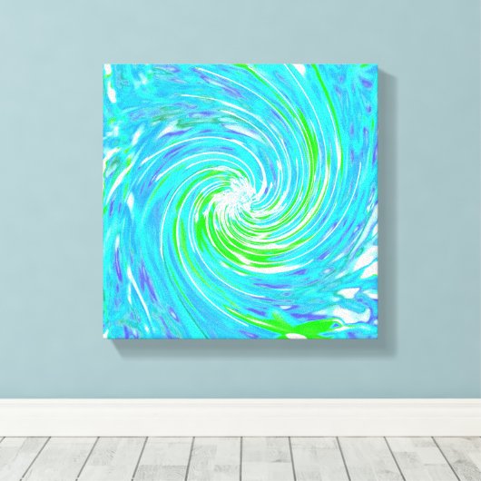 Cooler Abstrakter Retro-Aqua und Kalkgrüner Swirl Leinwanddruck (Insitu (Holzboden))