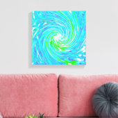 Cooler Abstrakter Retro-Aqua und Kalkgrüner Swirl Leinwanddruck (Insitu (Wohnzimmer))